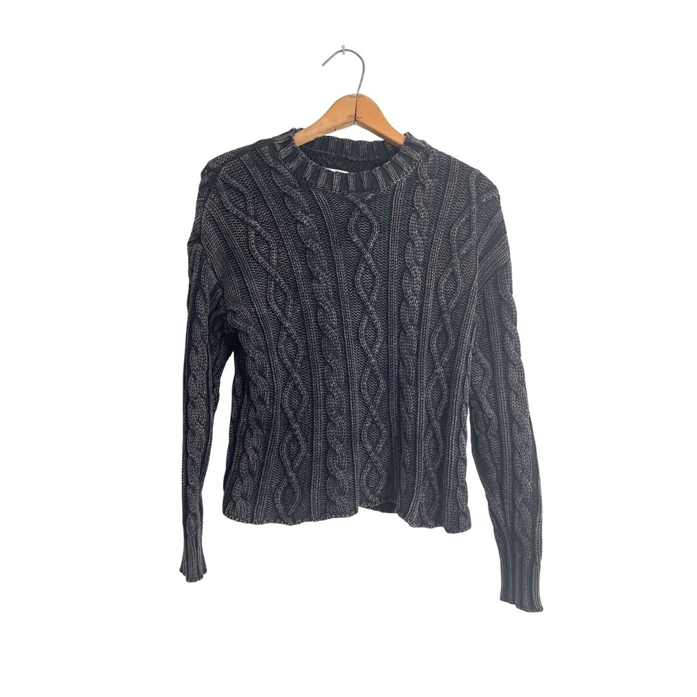 Pistola Cable Knit Sweater • Sandwashed Black‎ Cotton Fisherman Pullover XS